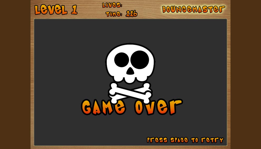 BounceMaster's Game Over screen