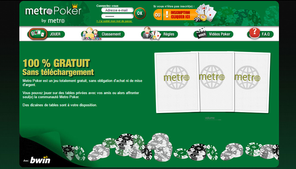 Page d'accueil de metroPoker