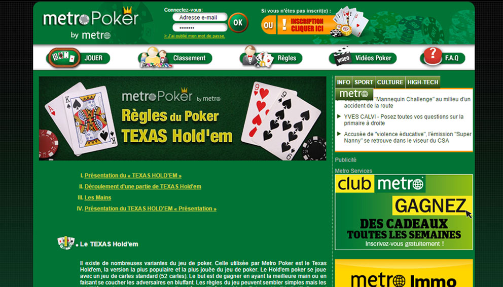 Poker rules in metroPoker