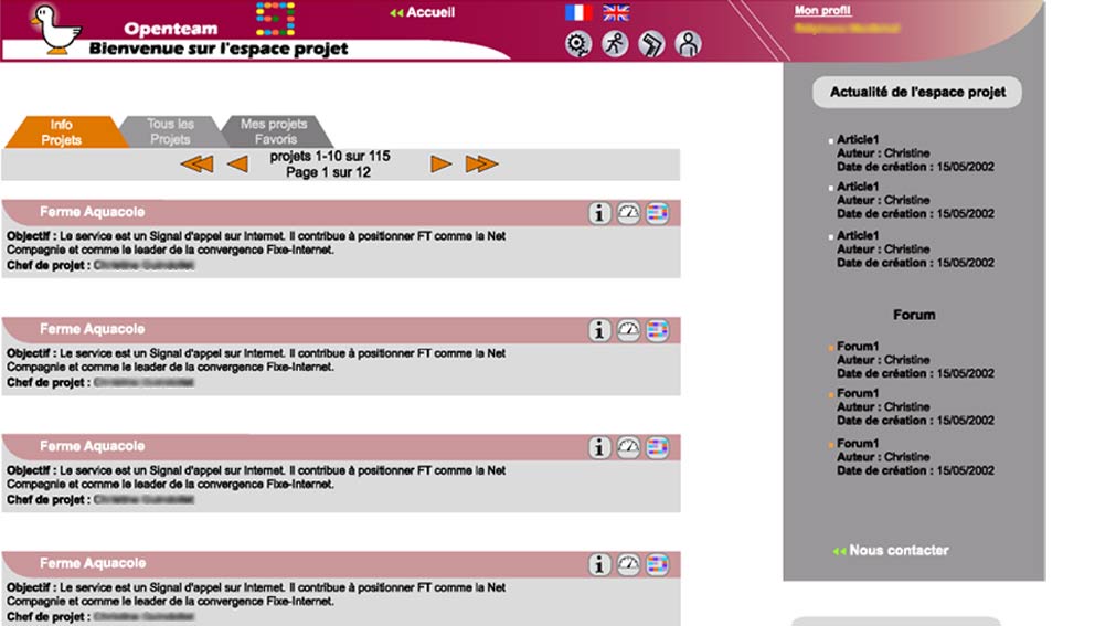 Lista de proyectos en Openteam