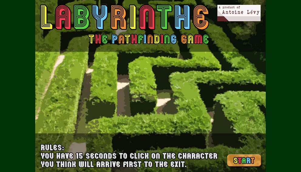 Ecran d'introduction du jeu Labyrinthe